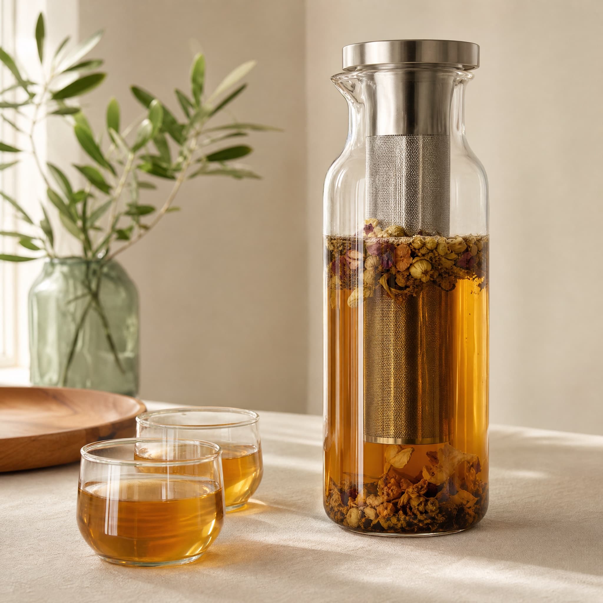 Cold-Brew & Botanical Infuser Set arranged on a warm cream surface