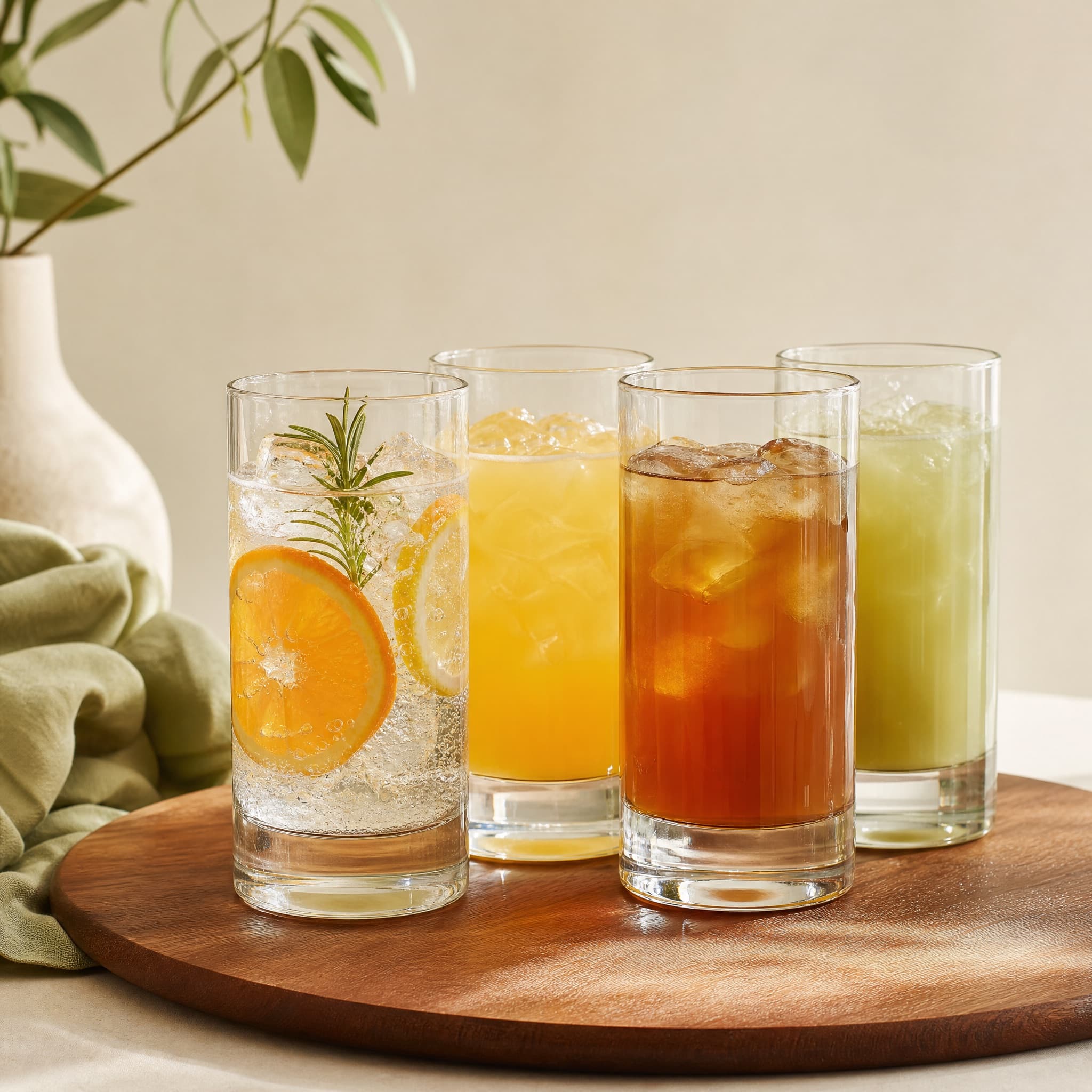 Highball Glass Quartet arranged on a warm cream surface